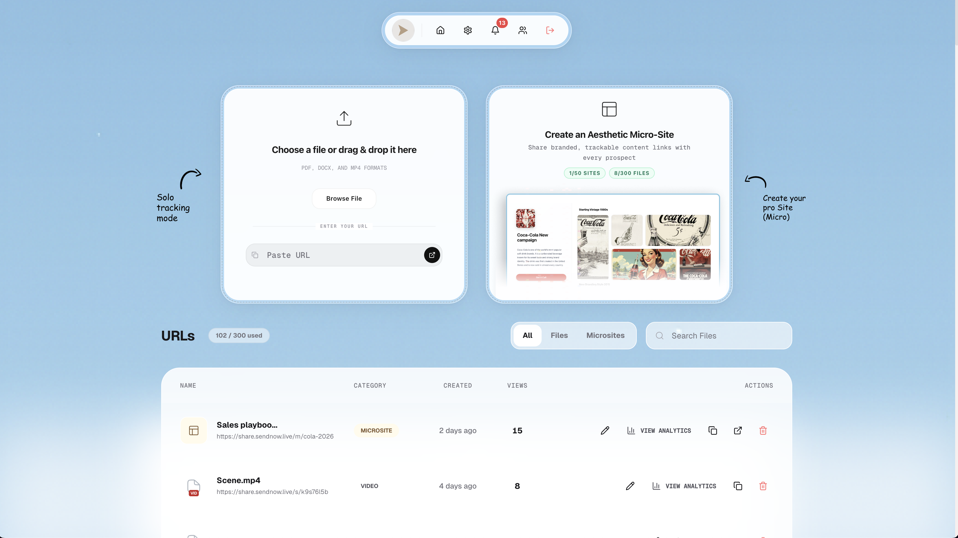 SendNow Dashboard